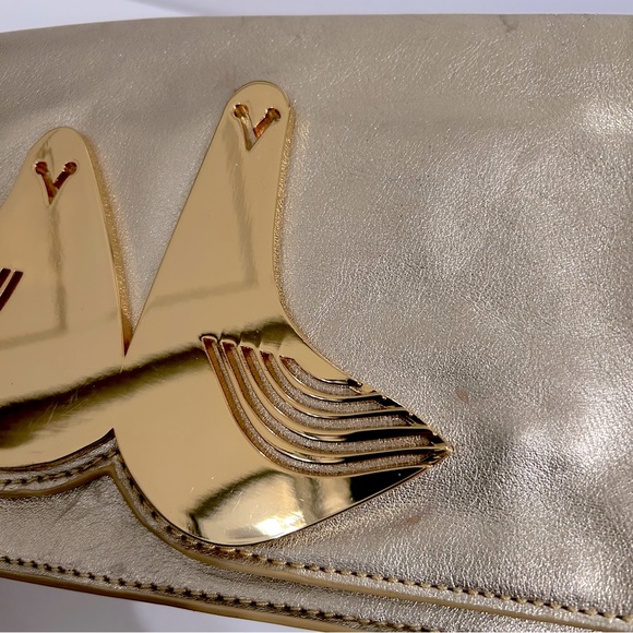 Jonathan Adler Gold Leather Clutch Wristlet with Metal Birds - Picture 8 of 14